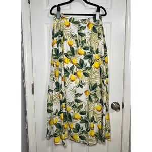 Lemon Maxi Skirt Womens Bohemian Artsy Summer Spring Fruit Print Tropical